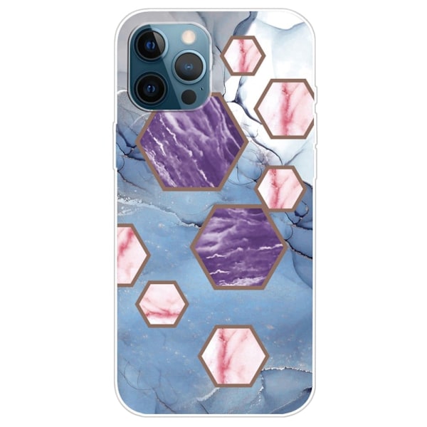 Marble design iPhone 14 Pro cover - Sekskantede Fragmenter I Blå Multicolor