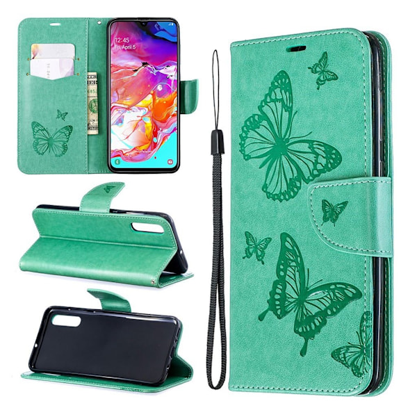 Butterfly läder Samsung Galaxy A70 fodral - Grön Grön