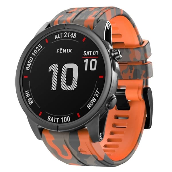 26 mm silikoneurrem med camouflagemønster til Garmin-ur - Camouflage Orange Orange