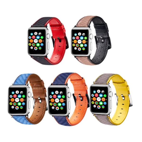 Apple Watch Series 8 (41mm) Cowhide læder i kulfiber stil urrem - Gul / Brun Yellow