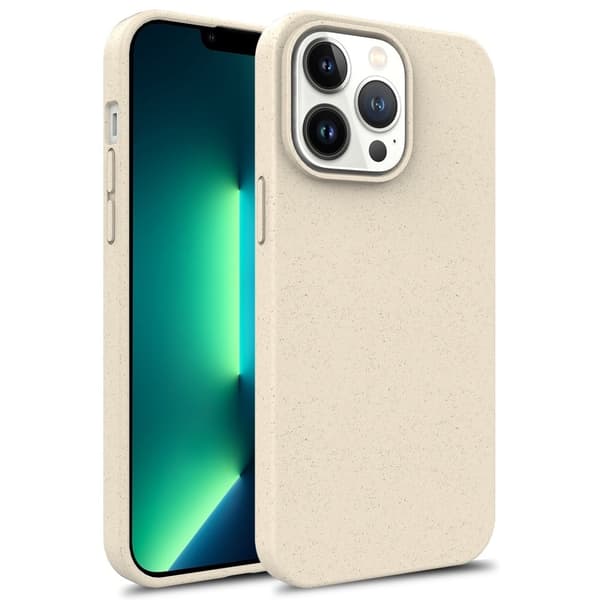 For iPhone 16 Pro Max-etui Bionedbrytbart hvetestrå + TPU hybrid telefondeksel - Beige White
