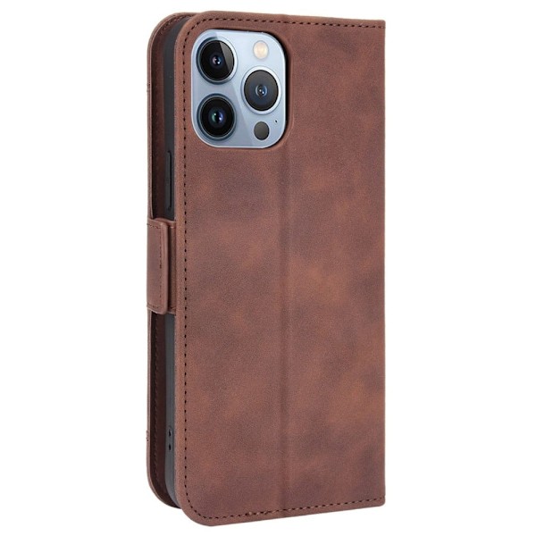 iPhone 14 Pro moderni nahkainen lompakkokotelo - Ruskea Brown