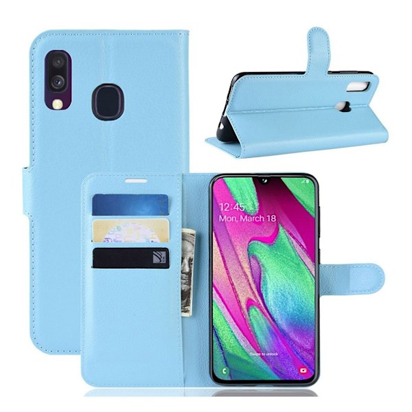 Samsung Galaxy A40 litchi nahkakotelo - Sininen Blue
