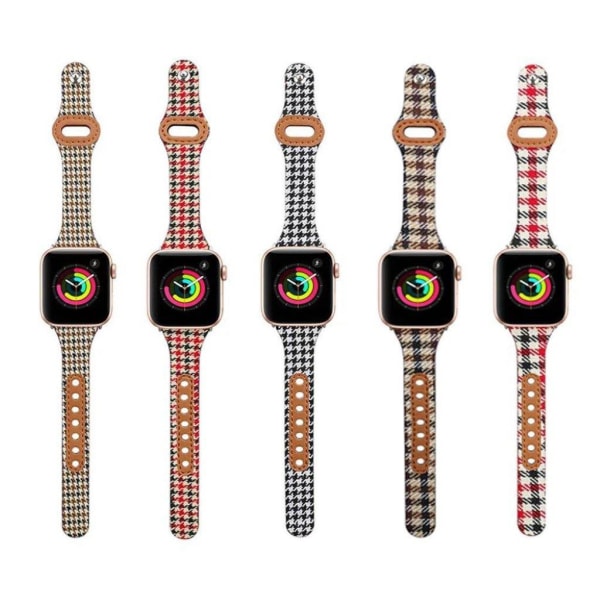 Apple Watch 42mm - 44mm liner design læder urrem - Rød Plaid Red