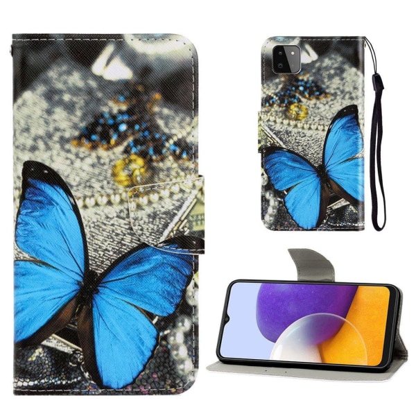 Wonderland Samsung Galaxy A22 5G Flip etui - Big blå sommerfugl Multicolor