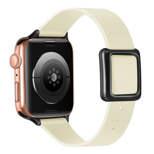 Apple Watch Series 8 (45mm) / Watch Ultra urrem i ægte læder med sort spænde - Beige Hvid White