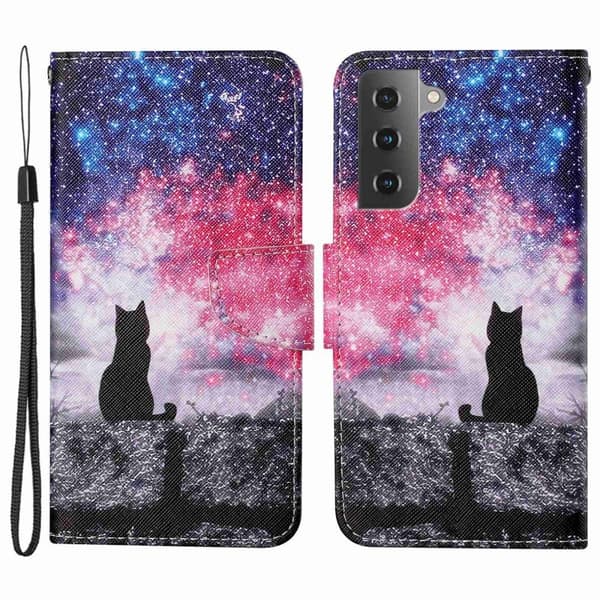 Wonderland Samsung Galaxy S23 Plus Flippetui - Starry Sky / Katt Multicolor