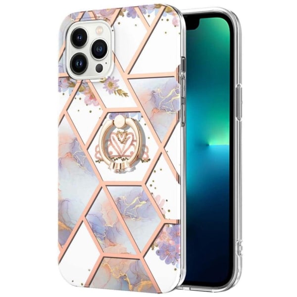 Marble Patterned Suojakuori With Ring Holder For iPhone 14 Pro M Multicolor