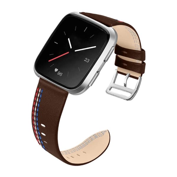 Fitbit Versa 2 / Versa Lite Klockarmband med sömmar i koskinnläder - Choklad Brun
