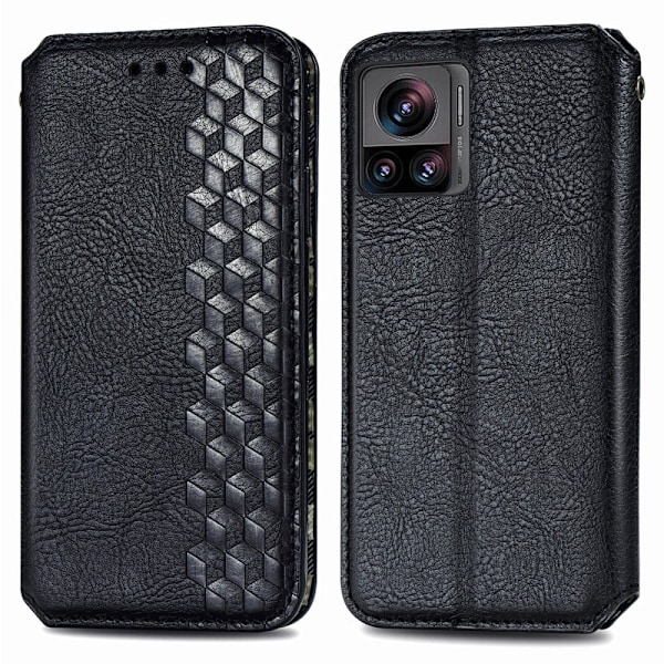 Læder Etui med A Stilfuldt Rhombus Tryk til Motorola Edge 30 Ultra / X30 Pro - Sort Black