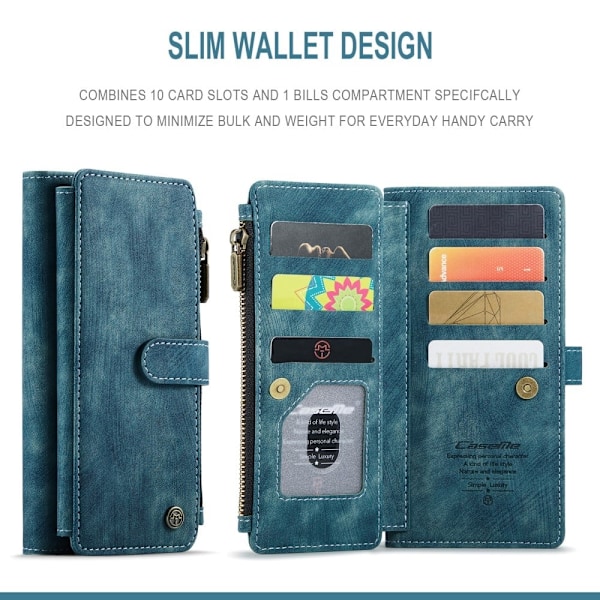 CaseMe Samsung Galaxy S22 Plus etui med lynlås og pung - Blå Blue