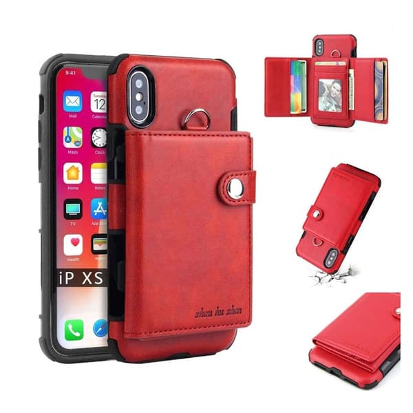 SHOUHUSHEN iPhone XS læderbetrukket combo etui - Rød Red