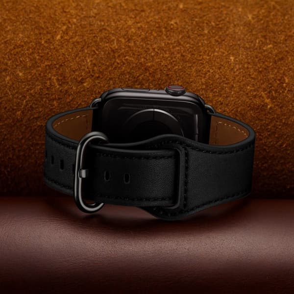 Apple Watch (45 mm) urrem i ægte læder med struktur - Sort / Sort / Sort Black
