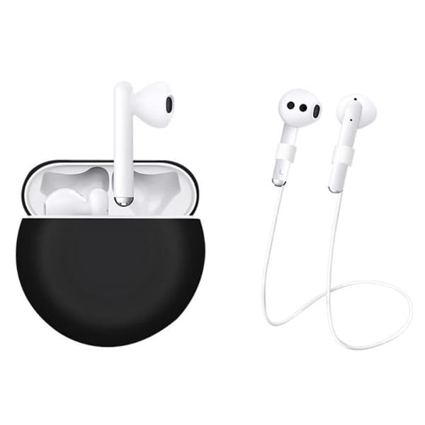 Huawei Freebuds 3 silikone cover med nakkestrop - Sort Black