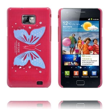 Butterfly Samsung Galaxy S2 skinnveske - Sammenleggbart Stativ (Rødt) Samsung Galaxy S2-Deksel Red