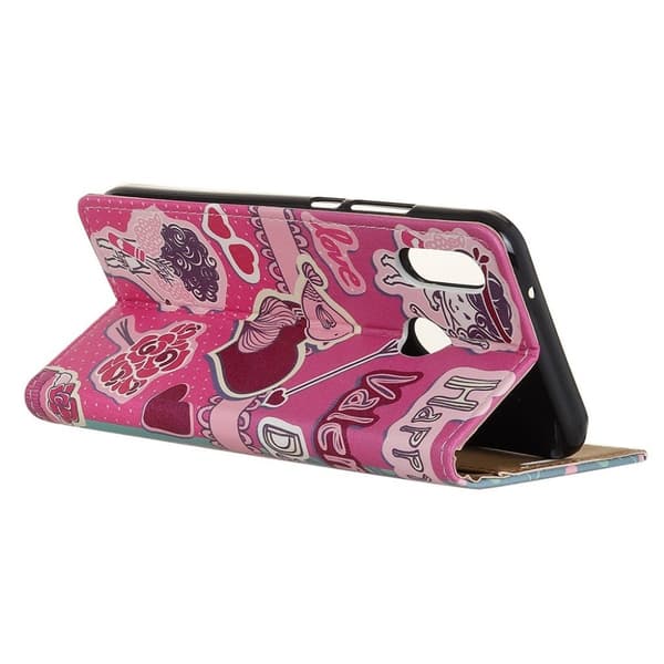 Huawei P20 Lite mønstret PU læder flip etui - Kissing Lovers Multicolor