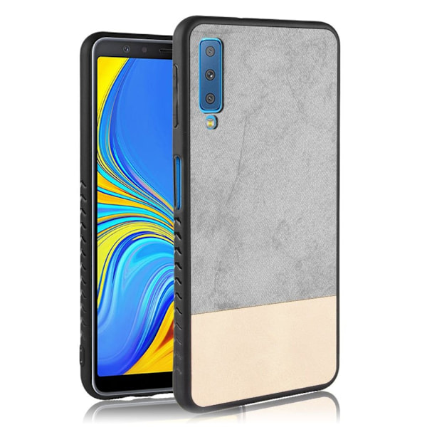 Samsung Galaxy A7 (2018) kaksivärinen kova muovinen takasuoja kuori pinnoitettu synteetti nahalla - Harmaa Silver grey