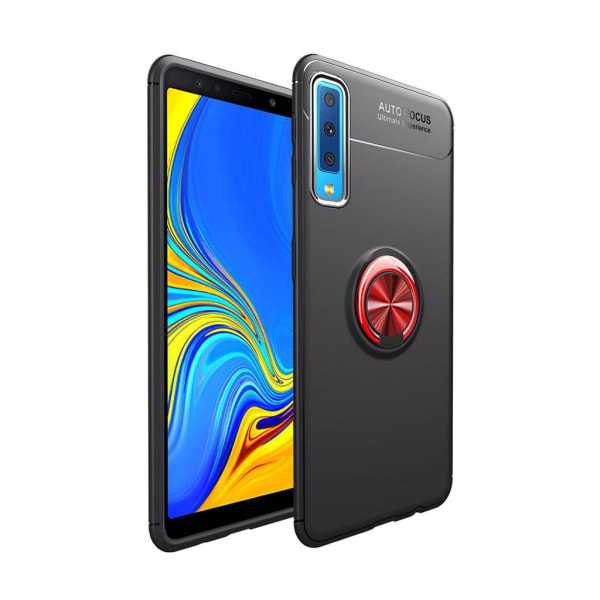 Samsung Galaxy A7 (2018) beskyttelsesetui i silikone med fingerholder - Sort/Rød Multicolor