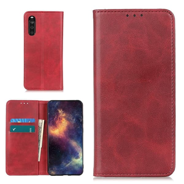 Wallet-style ægte Læder Flipcase til Sony Xperia 10 III - Rød Red