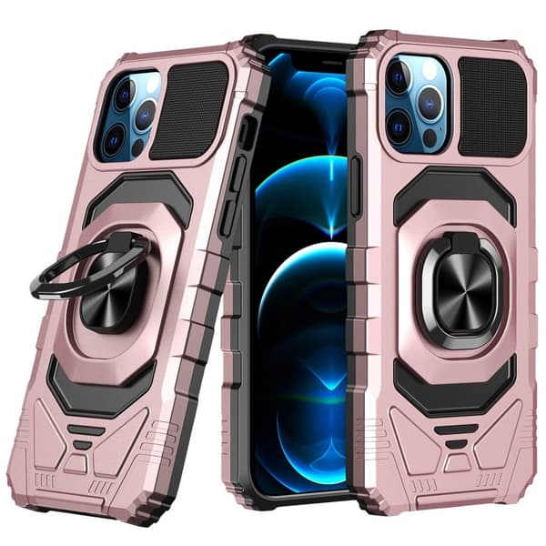 Holdbart cover i hård plast med blød inderside og kickstand til iPhone 12 Pro Max - Rose Gold Pink