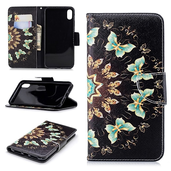 iPhone Xs Max Kuviollinen Lompakko Kotelosuoja Synteetti Nahasta - Värikkäät Perhoset Multicolor