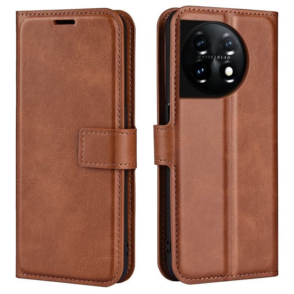 Lompakko Nahkakotelo For OnePlus 11 - Vaalean Ruskea Brown