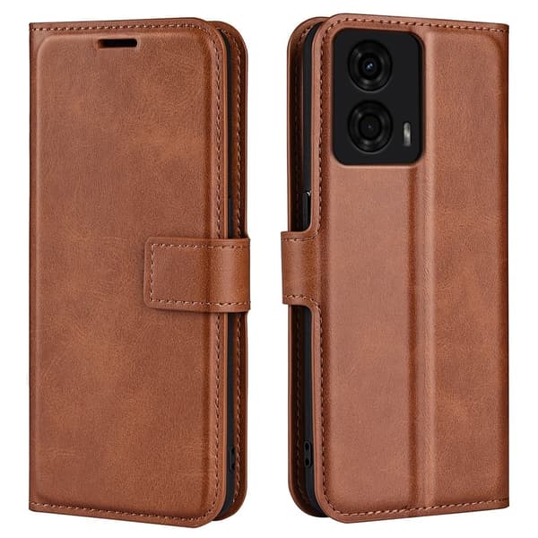 Hållbart konstläder Motorola Moto G24 fodral med plånbok - Ljusbrun Brun