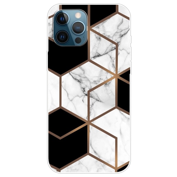 Marble design iPhone 14 Pro Max cover - Marmor Terning I Sort Og Hvid White