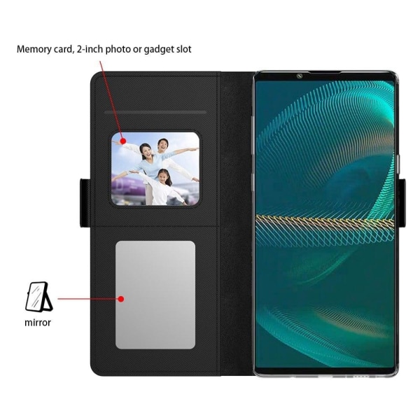 Phone Etui med Make-up Mirror og Slick Design til Sony Xperia 5 III - Sort Black