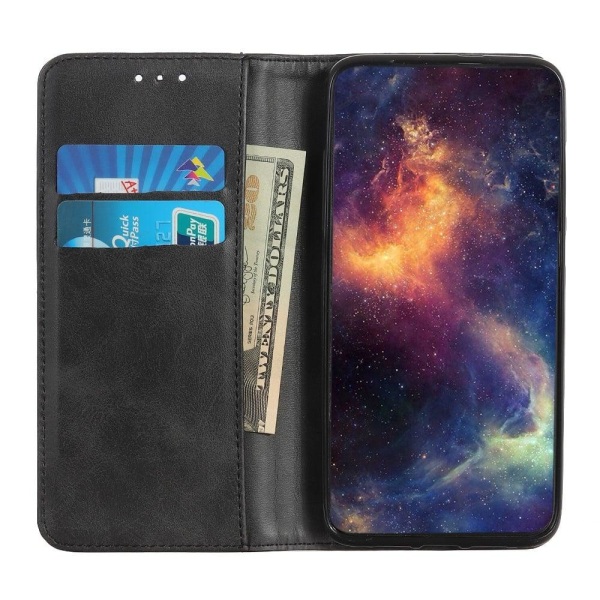 Wallet-style Genuine Leather Flipcase For Samsung Galaxy A13 5G - Musta Black