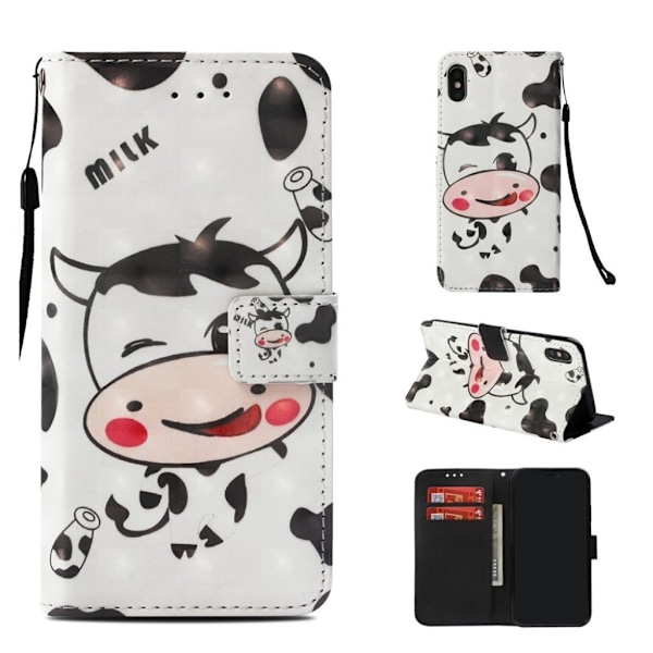 iPhone Xs Max flip cover i mønstret læder - Cartoon Cow Multicolor