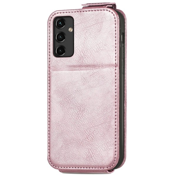 Vertical Flip Phone Fodral med Zipper till Samsung Galaxy A14 - Roséguld Rosa