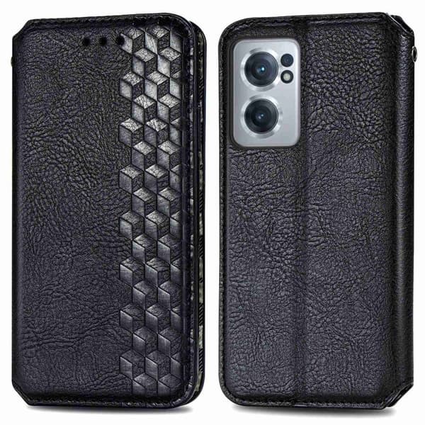 Læder Etui med A Stilfuldt Rhombus Tryk til OnePlus Nord CE 2 5G - Sort Black