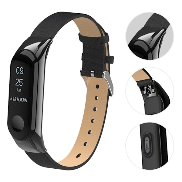 Xiaomi Mi Smart Band 4 ægte læder Urrem - Sort Black