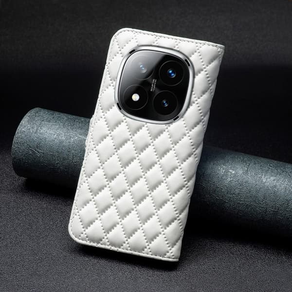 Rombemønster, matt flip-deksel for Xiaomi Redmi Note 14 Pro 5G / Xiaomi Redmi Note 14 Pro Plus 5G - Hvit White