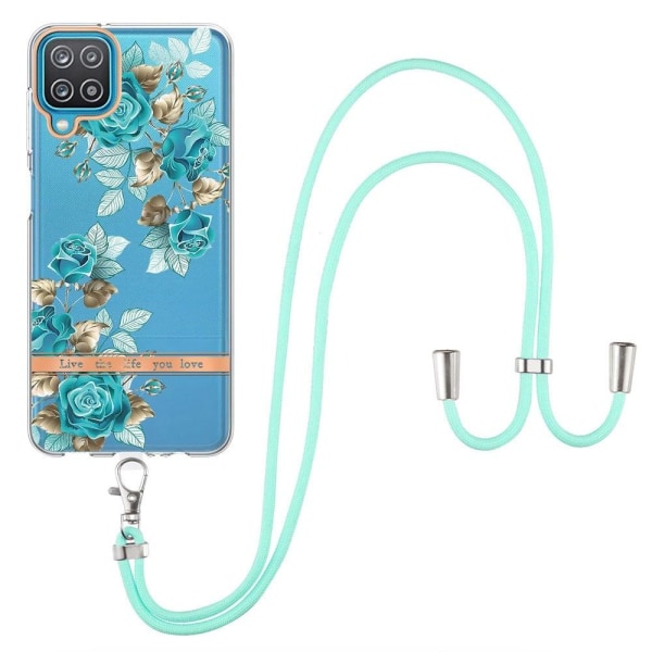 Slankt og holdbart softcover med lanyard til Samsung Galaxy A12 5G - Blå Rose Blue