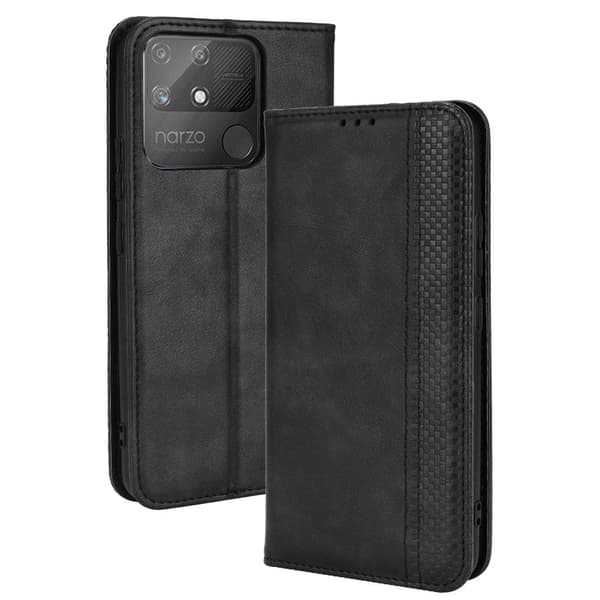 Bofink Vintage Realme Narzo 50a Nahkakotelo - Musta Black
