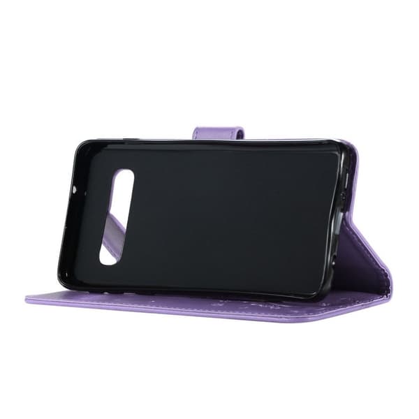 Samsung Galaxy S10 sommerfugle- og blomstertryk læder flip etui - Lilla Purple