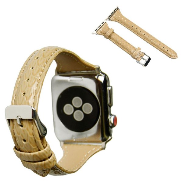 Apple Watch 40mm snake scale style leather watch strap - Khaki Brun