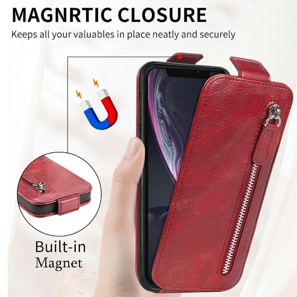 Lodret iPhone Xr flip etui med lynlås - Rød Red