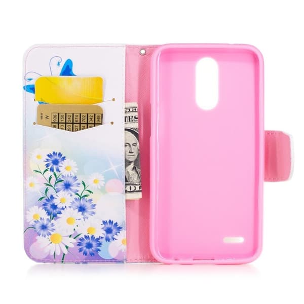 LG K10 2017 mønstret PU-læder flip-etui - Blå Sommerfugle Og Blomster Blue