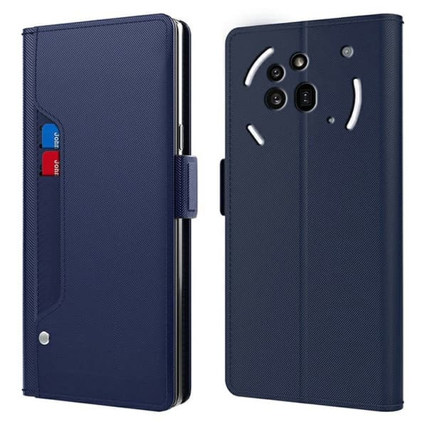 Nothing Phone (3a) Pro Case Stand Vegan Leather Phone Deksel Card Holder Mirror - Blå Blue