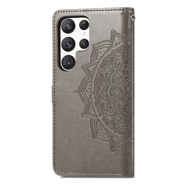Mandala Samsung Galaxy S23 Ultra Flip Fodral - Grå Silvergrå