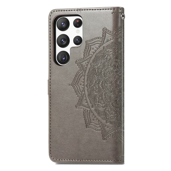 Mandala Samsung Galaxy S23 Ultra Flippetui - Grå Silver grey