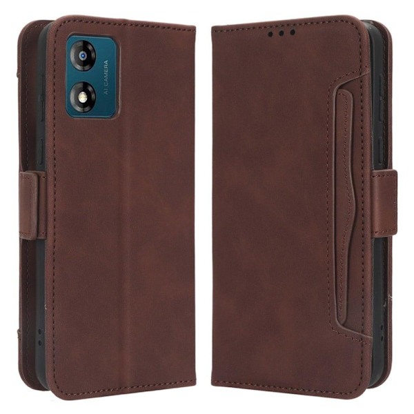 Stilfuldt Læder Etui med Pung til Motorola Moto E13 - Brun Brown