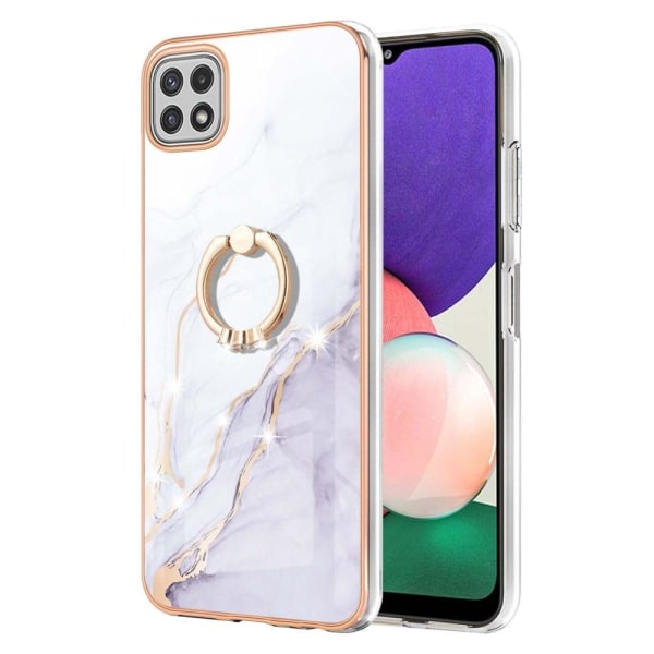 Marble Patterned Suojakuori With Ring Holder For Samsung Galaxy A22 5G - Valkoinen Marble Haze White