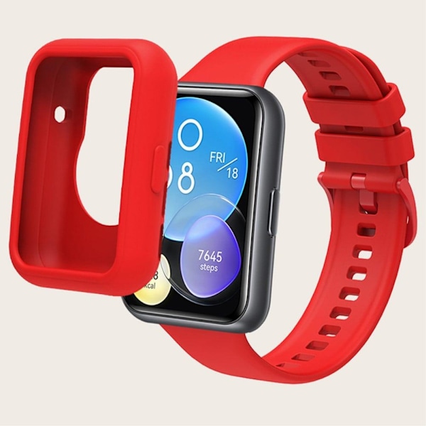 Huawei Watch Fit 2 silikonikellon hihna ja suojus - Punainen Red
