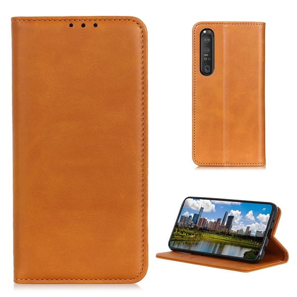Wallet-style ægte Læder Flipcase til Sony Xperia 1 III - Gul Yellow