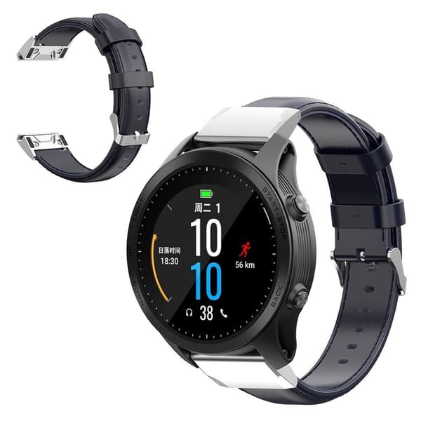 Garmin Fenix 6X Pro simple leather watch band - Dark Blue Blå
