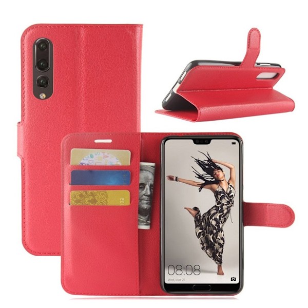 Huawei P20 Pro litchi tekstur PU læder flip etui - Rød Red